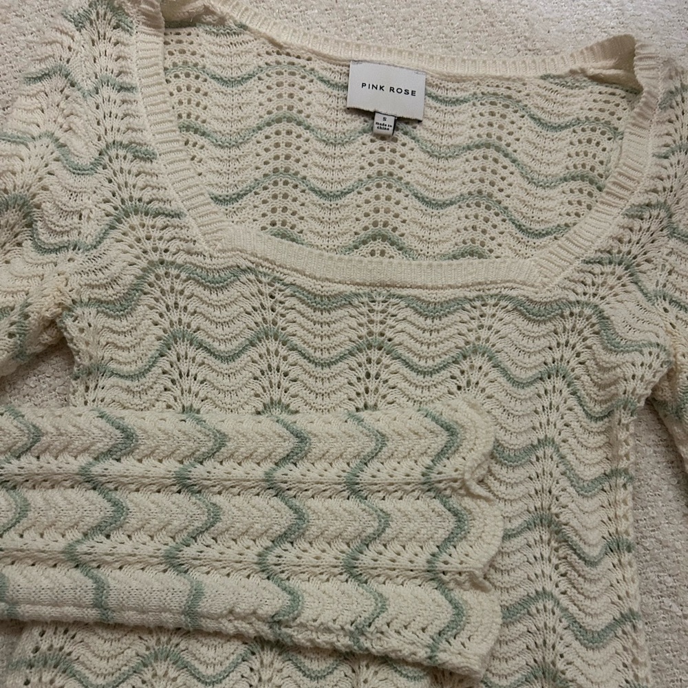 Pink rose yellow and green knit sweater top